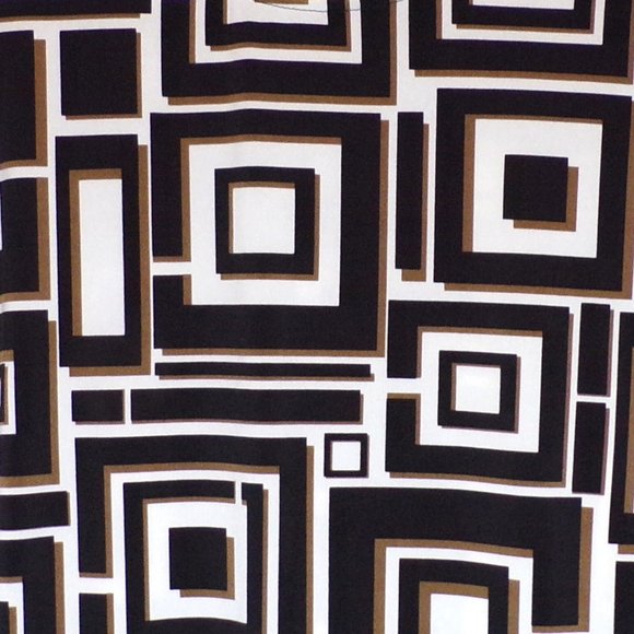 Chico's Midi Shift Dress Womens 0 US 4 Small White Brown Black Cold Shoulder Mod - Picture 11 of 12